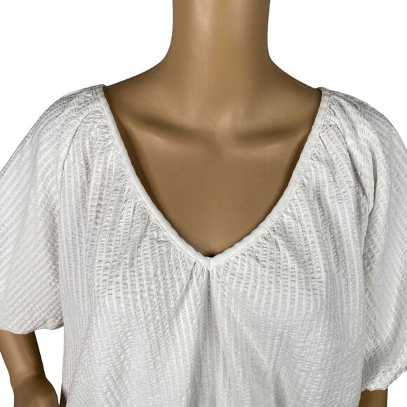 LOFT NWT White V-neck Crinkle Seersucker Peasant Top SZ L - Picture 5 of 11